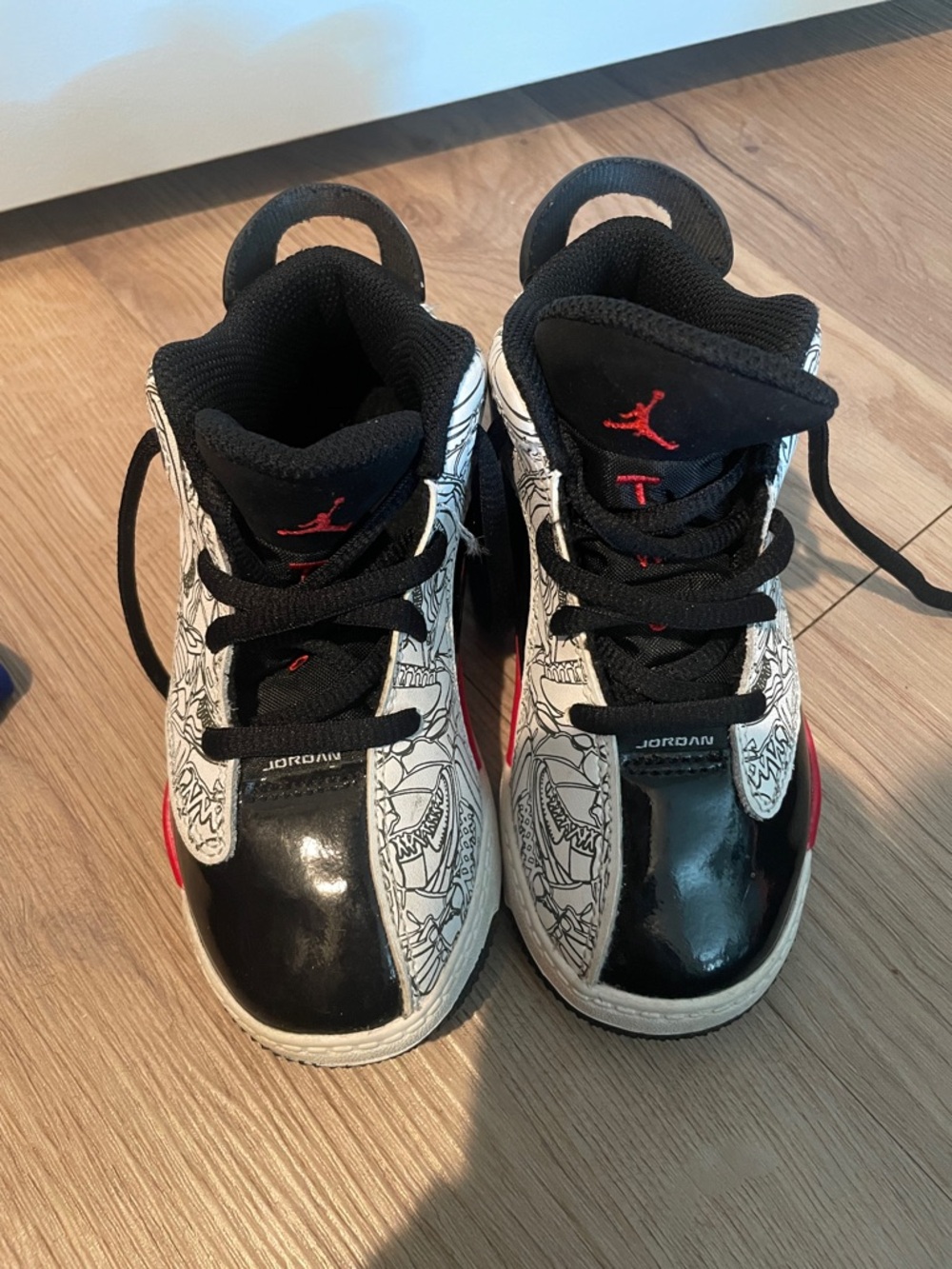 Jordan Kids Black, White & Red Graphic High-Top Sneakers